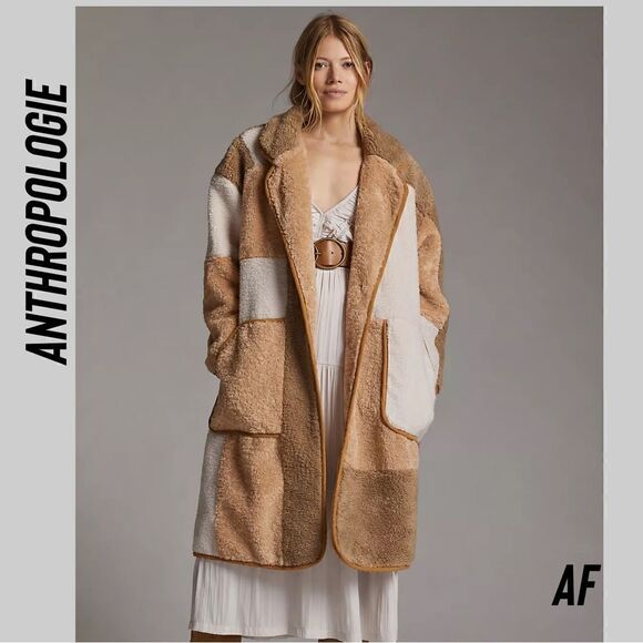 ANTHROPOLOGIE BY PILCRO COLOR BLOCK SHERPA COAT NEW NWT - Picture 2 of 10